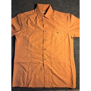 Campia Moda Shirt Mens Medium Orange Plaid Rayon Short Sleeve Collared Button-Up